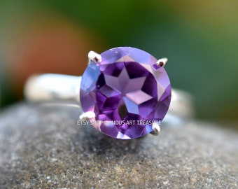 Amethyst Prong Setting Ring, 925 Sterling Silver Jewelry, Handmade Jewelry, Gift For Her,