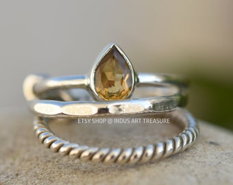 Citrine Stacking Ring Set, 925 Sterling Silver Jewelry, Handmade Jewelry, Gift For Her,