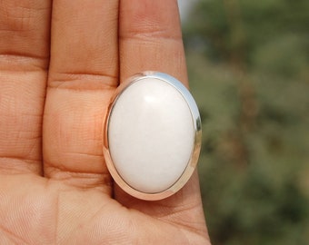 White Agate Ring, 925 Sterling Silver Ring, Handmade Ring, White Quartz Ring, Big Statement Ring, Pure White Stone Ring, Gift Ring for Mom