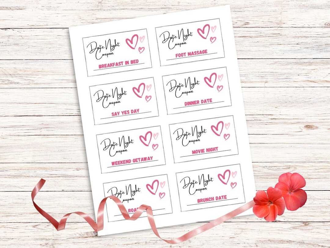 Date Night Coupons Printable Valentines Day Gift Anniversary Gift