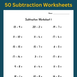 Puede incluir: Una hoja de trabajo imprimible en blanco y negro con el título "Subtraction Worksheet I" y 18 problemas de resta.