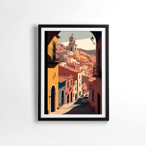 Guanajuato México Paisaje urbano Arquitectura Hitos Ilustración Arte de pared Callejon Del Beso IMPRIMIBLE Descarga digital