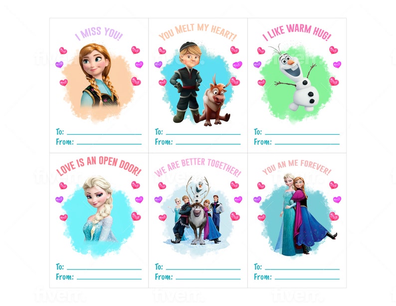 Printable Frozen Valentine Cards, Princess Valentines Day Cards, Kids ...