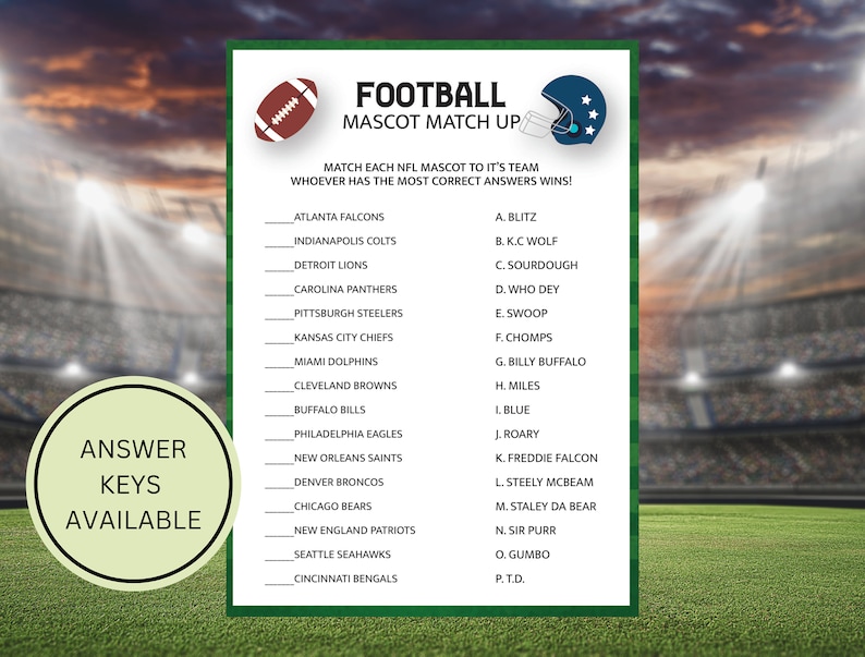 Football Mascot Matchup Printable Football Games Football Game Football Mascot Matchup Printable Football Games Football Game