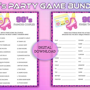 90s Party Games Bundle, 90s Party, 1990 Trivia, 1990s Activities,