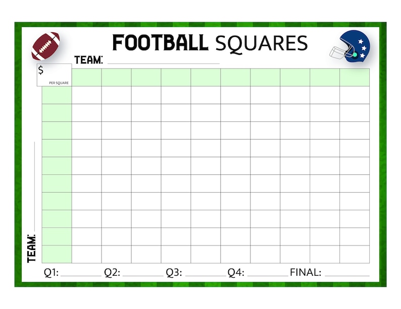 Football Squares Printable FOOTBALL Games editable Football Etsy