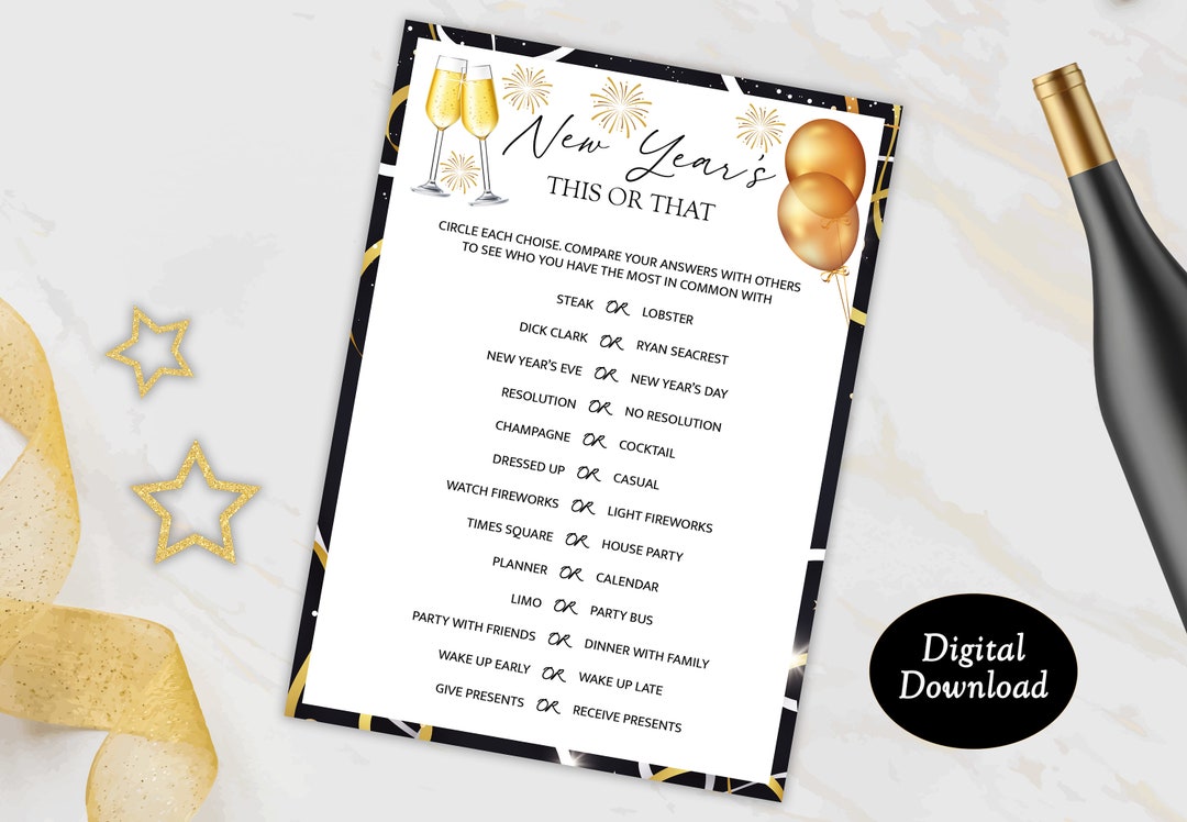 New Years This or That Game, Family GAMES, Holiday Games, New Years Eve ...