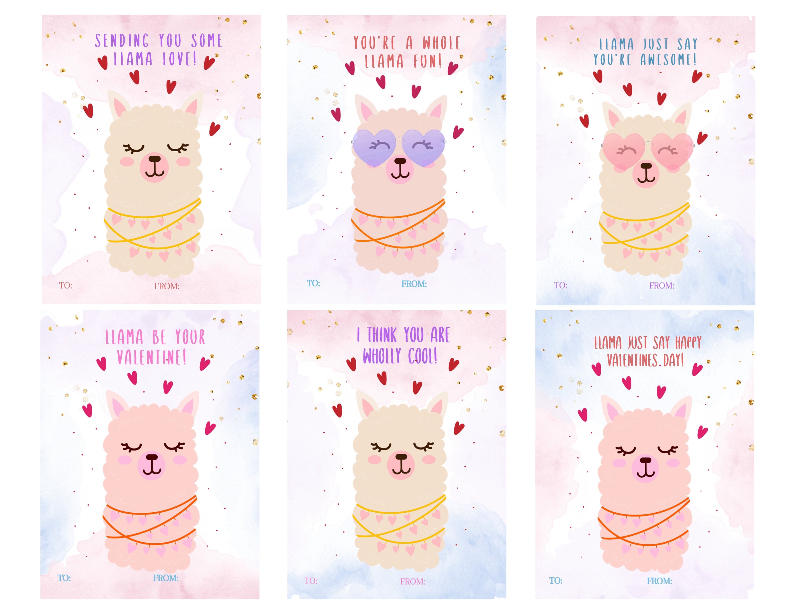Printable Llama Valentine Cards Llama Valentines Day Cards Kids Valentine Day Cards Llama