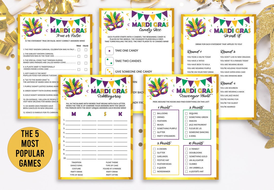 Printable Mardi Gras Game Bundle Party Games and Activities - Etsy
