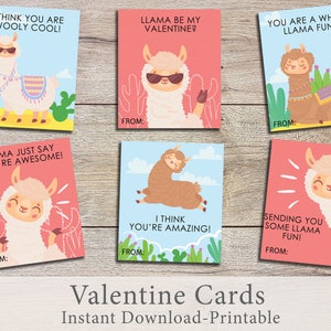 Printable llama Valentine Cards, Llama Valentines Day Cards, Kids Valentine Day Cards, Llama Valentine