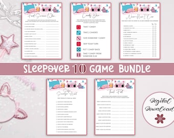 10 Sleepover Games Bundle, Sleepover Party Games, Slumber Party Games, Girls Night In, Printable Sleepover Games