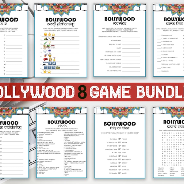 Bollywood Spiele Bundle-Pack, Bollywood-Filme, Bollywood Party, Bollywood Filmstars, Bollywood Bash, Bollywood Spielnacht, Bollywood Nacht