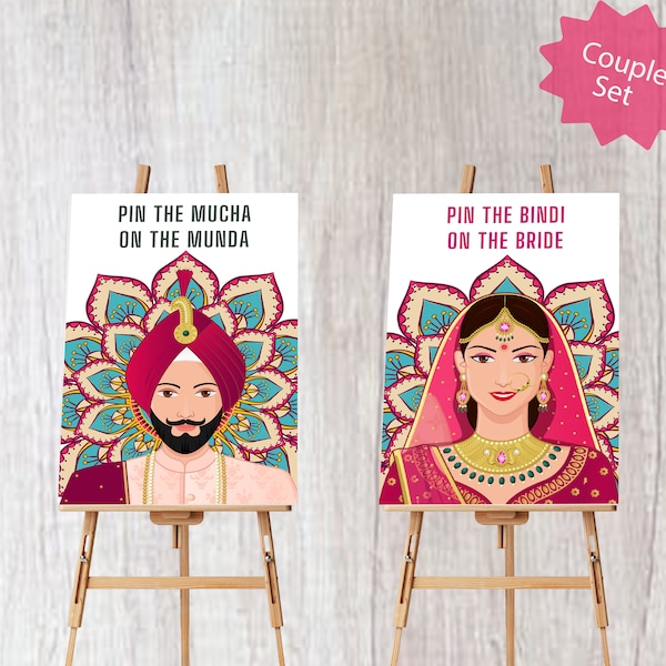 Pin The Bindi On The Bride! Pin The Musha on the Munda, Blind Fold Game, Punjabi Wedding Game,Dulha and Dulhan, Doli Games, Digital Download