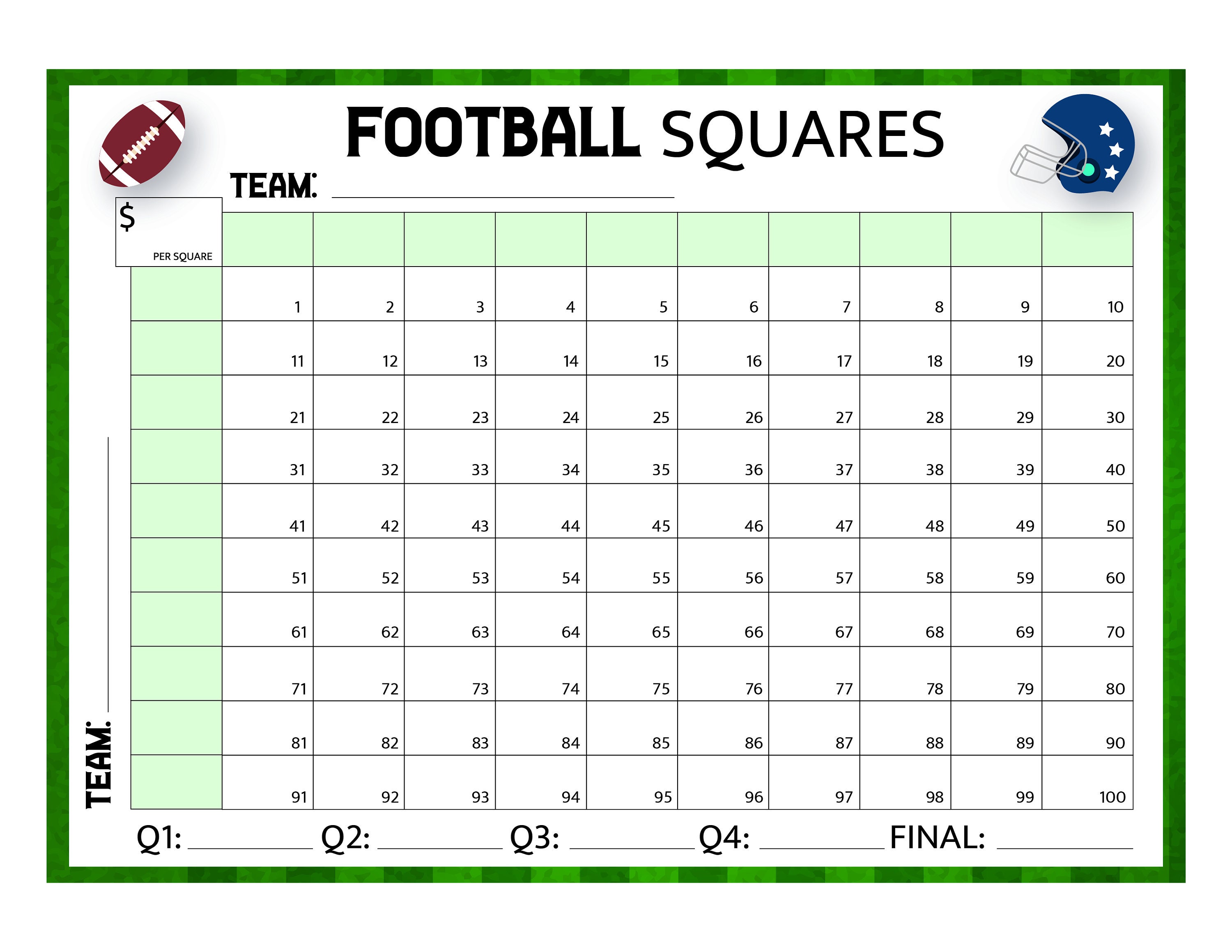 Football Squares Printable Football Games Football Game Instant Download Football Party The
