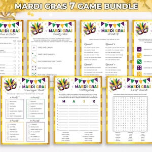 7 Printable Mardi Gras, Game Bundle Party Games and Activities, Mardi Gras party games, party games, Family games, Mardi Gras Games