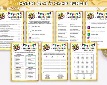 7 Printable Mardi Gras, Game Bundle Party Games and Activities, Mardi Gras party games, party games, Family games, Mardi Gras Games