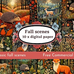 Carta digitale autunnale, stile William Morris. File PNG carta scrapbook per uso commerciale gratuito. Junk Journal Paper Crafts, download immediato.