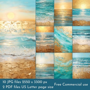 Golden Beach Junk Journal Filler Pages. PDF file and Printable JPEG files. 300dpi. Scrapbook pages - Junk Journal pages - Cards