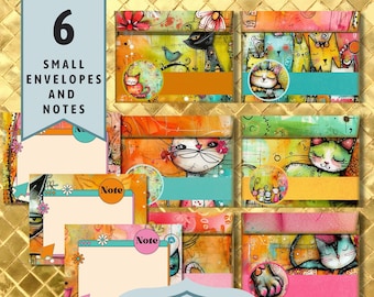 Whimsical Cats Printable Envelopes: Junk Journal Tiny Envelopes (JPG Download)