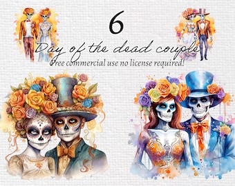 Skeleton Couple Clip Art. Día de los Muertos, day of the dead. Sublimation pack. Print on demand, Collage and Cardmaking bundle. PNG files.