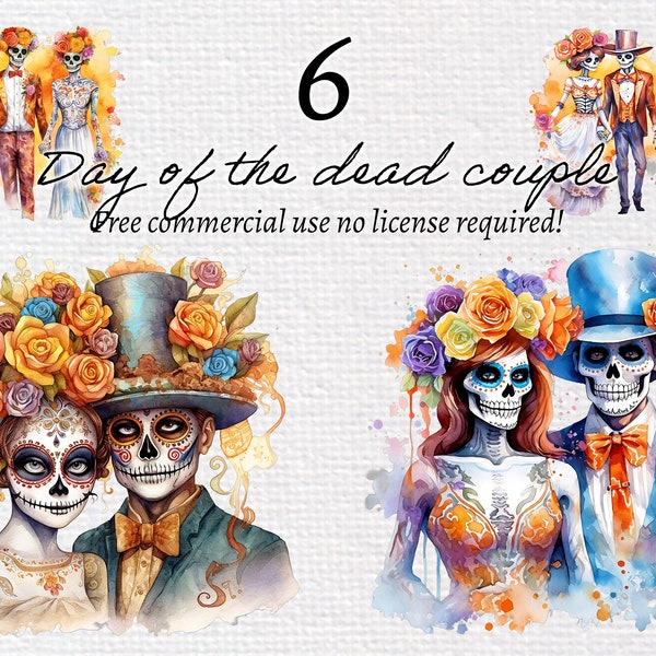 Skeleton Couple Clip Art. Día de los Muertos, day of the dead. Sublimation pack. Print on demand, Collage and Cardmaking bundle. PNG files.