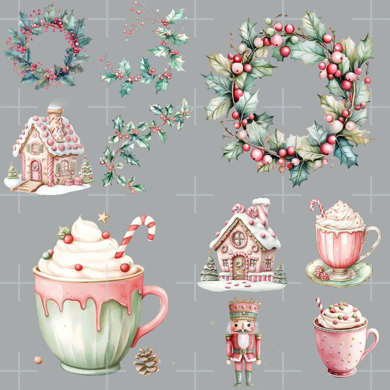 Pastel Winter Clipart Images, Kawaii Style Christmas. PNG Transparent