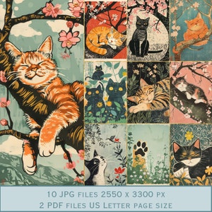 Images d'arrière-plan de chats imprimées en bloc. Fichiers PDF et fichiers JPEG imprimables. 300 ppp. Pages de scrapbooking - Pages de journal indésirable - Cartes