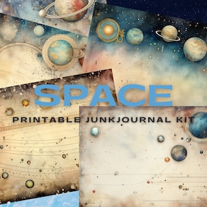 Celestial Junk Journal Kit, Astronomy Academia, Vintage Space, scrapbooking, 10 opvouwbare pagina's, bladwijzers, tags, postzegels, illustraties