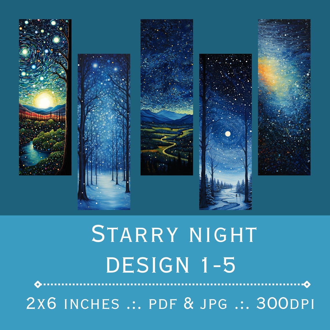 Starry Night Printable Bookmarks. Dot Art. Printable PDF and - Etsy