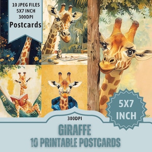 Giraffe Postkartendesign: Süße Giraffe in verschiedenen Einstellungen. 10 JPEG-Dateien 5x7 Zoll. 300dpi direkter Download auf Etsy.