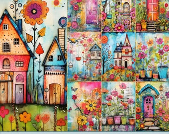 Colorful Spring Background Images. PDF files and Printable JPEG files. 300dpi. Scrapbook pages - Junk Journal pages - Cards