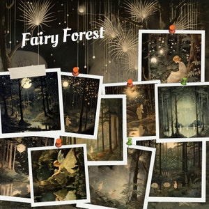 Fairy Forest Digital Paper, Magical Forest. PNG files scrapbook paper for free commercial use. Junk Journal Paper Crafts, instant download.