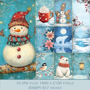 Design de Cartão Postal de Inverno: Imagens de inverno. Boneco de neve, Urso Polar, Lanterna, Pássaro. 10 arquivos JPEG 5x7 polegadas. 300dpi download direto no Etsy.