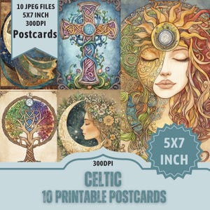 Design de cartão postal celta: Árvore da vida, Deusa, Cruz Celta e muito mais. 10 arquivos JPEG de 5x7 polegadas. Download direto de 300 dpi no Etsy.