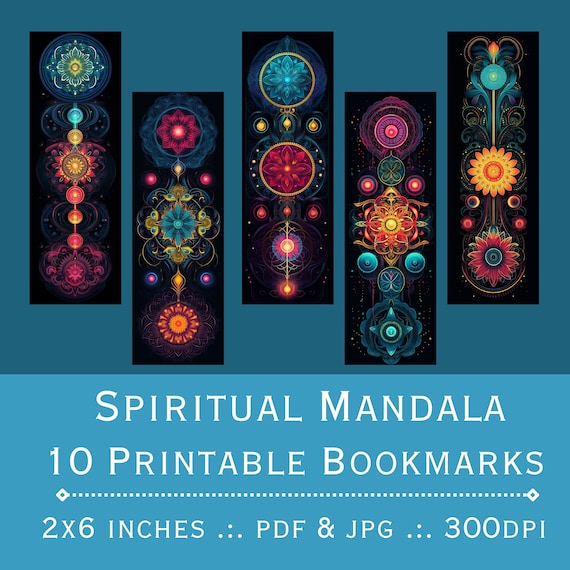 Spiritual Mandala Printable Bookmarks. Printable PDF and JPEG files. 300dpi. Bookmark sublimation, Print and Cut Bookmark Set