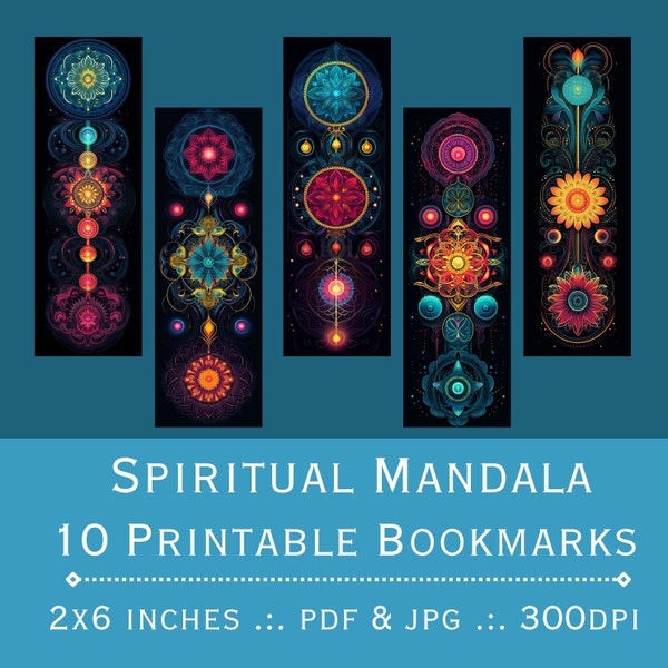 Marcapáginas imprimibles de Mandala Espiritual. Archivos PDF y JPEG imprimibles. 300 ppp. Sublimación de marcadores, conjunto de marcadores de impresión y corte