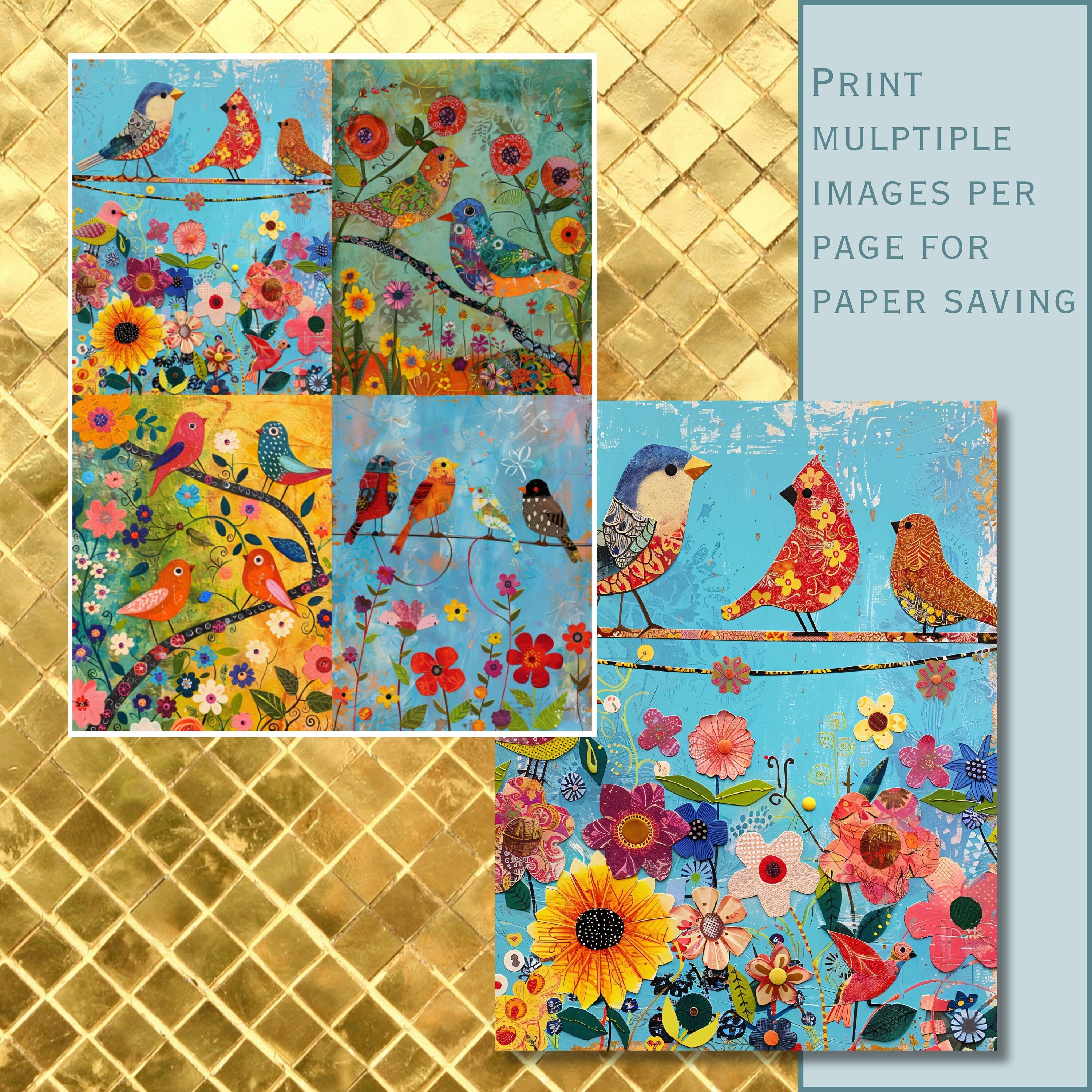 Colorful Bird Collage Images: Scrapbook & Junk Journal Pages (digital ...
