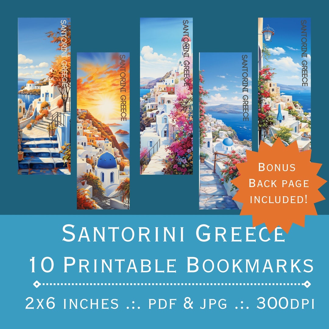 Santorini Greece Printable Bookmarks: Travel Art (PDF & JPEG) - Etsy