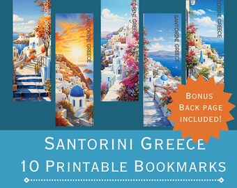 Santorini Greece Printable Bookmarks: Travel Art (PDF & JPEG)