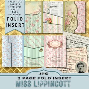 Kit d'insertion 3 volets Floral Dreams, folio de fleurs, graines florales, ancien encart, éphémères vintage, feuille de collage, dossier numérique, téléchargement JPG