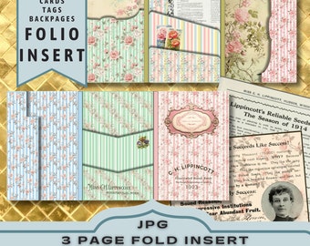 Floral Dreams 3 Fold Insert Kit, Flower Folio, Seeds Floral, Old Insert, Vintage Ephemera, Collage Sheet, Digitale map, JPG Download