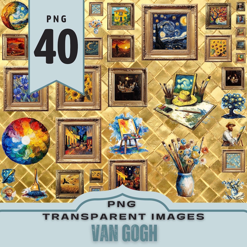 Van Gogh Themed Clipart Images, Stickers. PNG Transparent Background