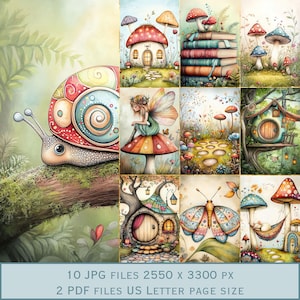 Images d'arrière-plan de forêt de fées lunatiques. Fichiers PDF et fichiers JPEG imprimables. 300 ppp. Pages de scrapbooking - Pages de journal indésirable - Cartes