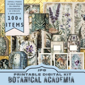 Kit numérique Botanical Academia, fabrication de cartes, kit de journal imprimable. Nature mystique ésotérique. 30 pages de lettres JPG. 300 dpi téléchargement direct