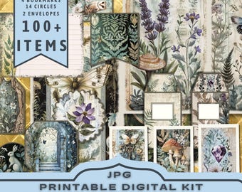 Botanical Journal Kit: Mystical Ephemera, Collage Pages 30 jpg letter size  (Digital Download)