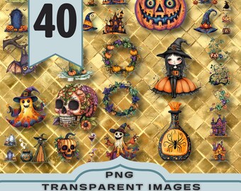 Halloween Clipart: 40 wunderliche Kürbis PNG Bilder (300dpi)
