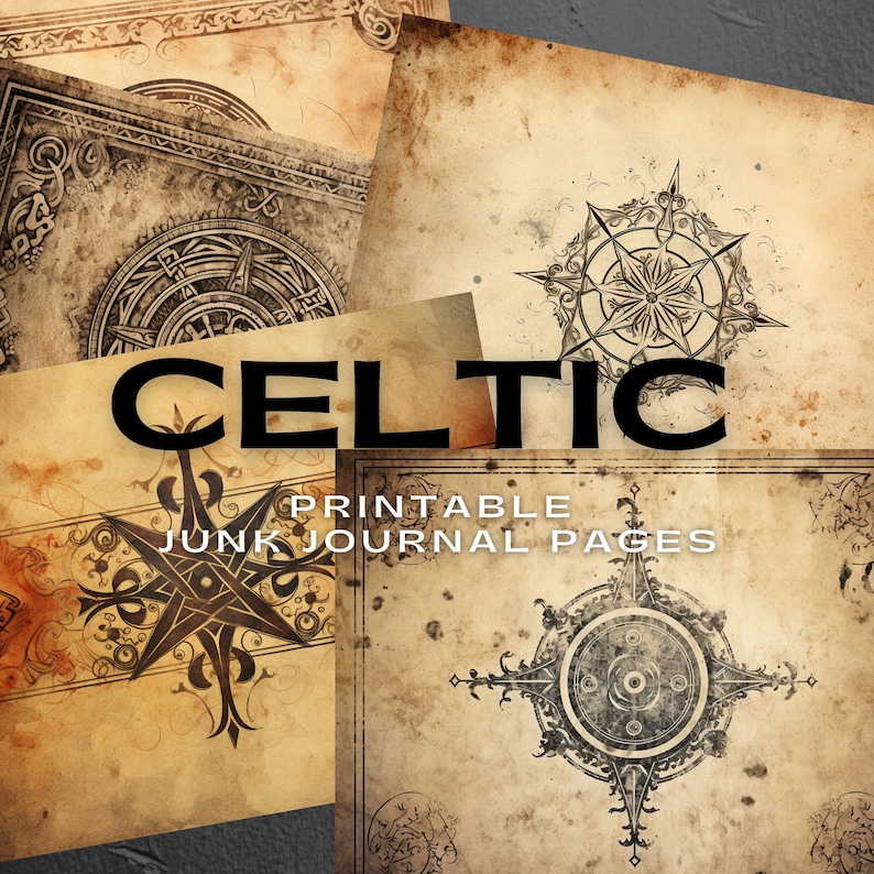 Celtic Black Junk Journal Filler Pages. PDF File and Printable JPEG