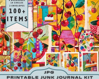 Cherry Paper Collage Kit: Printable Journal & Cardmaking 30 jpg letter size (Digital Download)