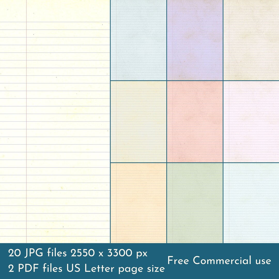 Pastel Ruled Paper Backgrounds: Scrapbook & Junk Journal Pages (digital ...