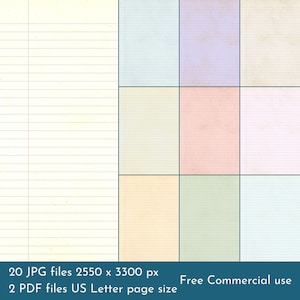 Imagens de fundo coloridas pastel de papel governado antigo. Arquivos PDF e arquivos JPEG para impressão. 300 dpi. Páginas de álbum de recortes - Páginas de lixo eletrônico - Cartões